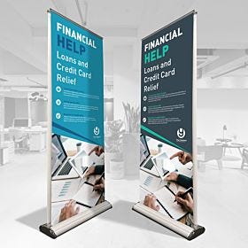 Custom-printed, wholesale deluxe double-sided retractable banners from 4over.com
